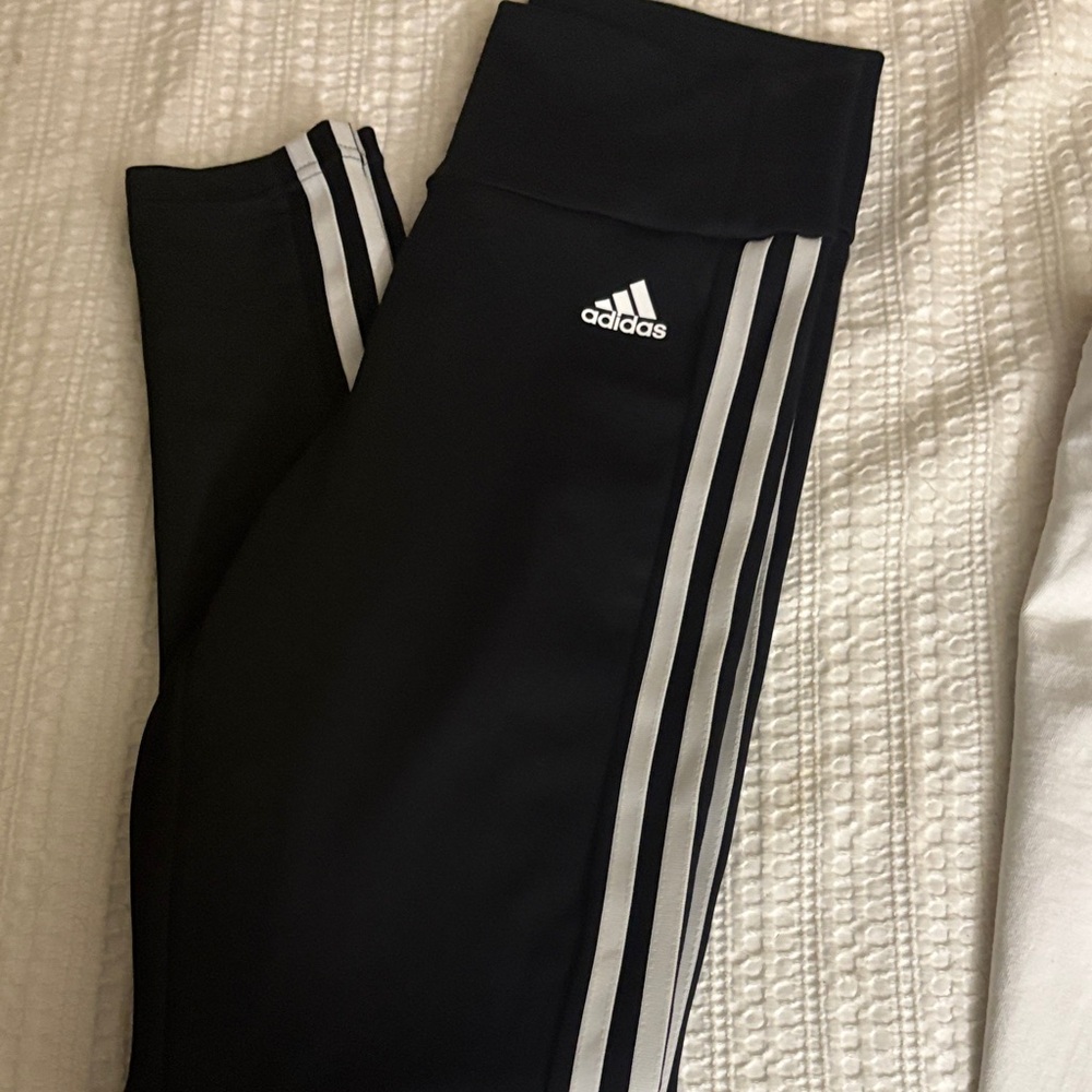 Adidas Black Leggings with White Stripes